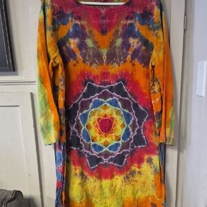Vibrant Multicolor Tie-Dye Long Sleeve Dress